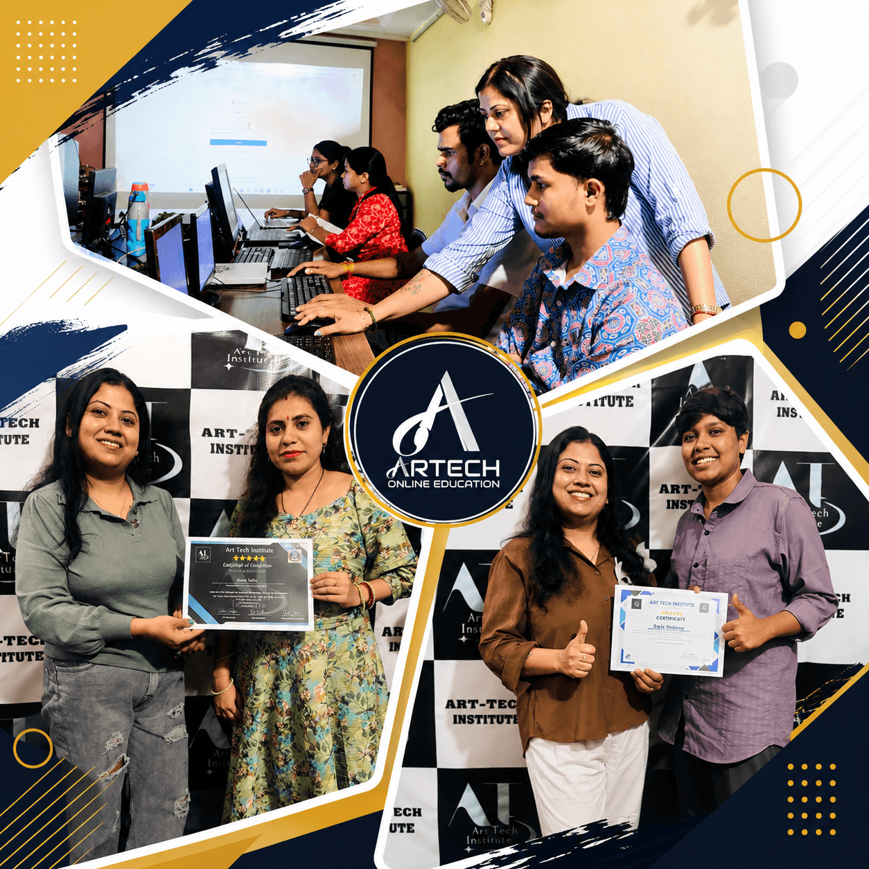 Students learning computer skills in the Art Tech Institute lab